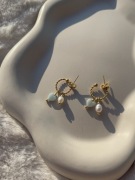 Perły amazonit kolczyki delikatne kółeczka złote na prezent handmade boho