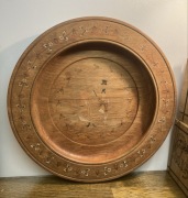 talerz drewniany ozdobny malowany sygnowany 30cm, moze przedwojenny niemiec