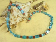 Naszyjnik niebieski pomarańczowy piasek pustyni kostka szkło eko handmade