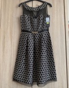 Sukienka MIDI groszki czarna złota 36 S tiulowa 
