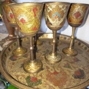 Indyjski zestaw – taca + 6 kielichów, ręcznie malowane, 1,6 kg