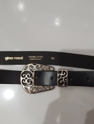 GINO ROSSI - CZARNY PASEK DAMSKI - SKORA NATURALNA - 85CM - SZEROKOŚĆ 2,5CM