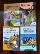 Książki, zbiór zadań, ćwiczenia V klasa, religia, historia, matematyka, etc