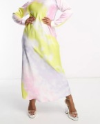 Piękna suknia maxi satyna w marmurkowy wzór Asos Design rozm. UK 20