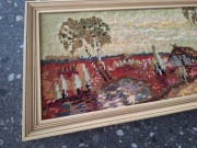 piękny haftowany obraz w drewnianej ramie 