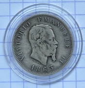 01357 Włochy 1 lira 1863 M srebro ładna 