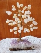 Vintage PRL Drzewko Szczęścia naturalne kamienie ametyst różowy kwarc 