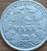 Srebrna moneta 1/2 Mark 1905r.