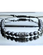 BRANSOLETKA KAMIEŃ HEMATYT STAL 316l MANNAZ SZER 17 WIKINGÓW PUDEŁKO 