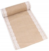 Bieżnik Jutowy 0,28x2,75 m Beżowo-biały Z Koronką