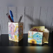 kubek pojemnik na karteczki długopisy decoupage