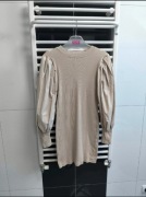 Beżowa sukienka Pink Air z bufiastymi rękawami, rozmiar M (38)