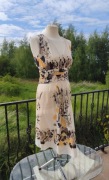 Elegancka sukienka SIMPLE 36 S kremowa żółta czarna z podszewką 
