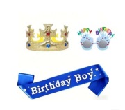 Szarfa korona okulary na urodziny urodzinowy zestaw męski Birthday Boy