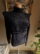 Sweter damski czarny półgolf alpaka misiu