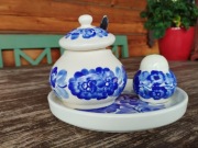 Cukierniczka solniczka podstawka zestaw z Włocławka piękna staroć 4 szt