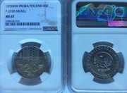 20 ZŁ Próba NIKIEL WIEŻOWIEC 1973 NGC MS67 PIĘKNA
