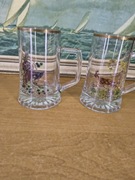 Zestaw 2 kufli szklanych myśliwskie motywy złote wykończenie vintage