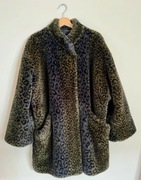 Futro sztuczne zielone cętki 42 XL oversize modne płaszcz futrzany