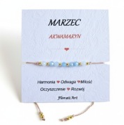 Bransoletka Kamień Urodzeniowy Miesiąc Marzec Akwamaryn Supercena Jedwab