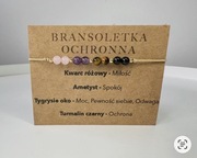 Bransoletka OCHRONNA na sznurku Kwarc Różowy Ametyst Tygrysie Oko Turmalin