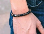 Bransoletka dla mężczyzn. Styl Vintage. Kamień, drewno, metal. Nowa.