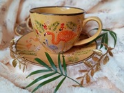 Barwny ręcznie malowany komplet 300ml. talerzyk + filiżanka