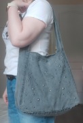 Old Navy dżinsowa torba szara shopperka z dżetami ćwieki jeans  shopper