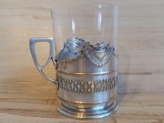 EMPIROWY PODSTAKANNIK SREBRZONY KOSZYCZEK UCHWYT SZKLANKA