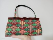 Japonska torebka vintage portmonetkowa zielona, wzor kwiatowy, retro