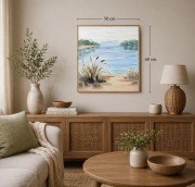 Obraz ręcznie malowany  pejzaż jeziora z trzcinami 50x60 cm akryl + olej