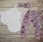 Komplet niemowlęcy 3w1 (body, spodnie, opaska)