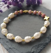  Bransoletka różaniec – naturalne perły i rodochrozyt 