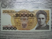 BANKNOT PRL 20000 ZŁOTYCH 1989 ROK SERIA AM SKŁODOWSKA UNC