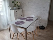 Stół 85x135 mleczne szkło + 6 krzeseł