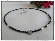 Naszyjnik HANDMADE z kamieni czarny turmalin srebrne serce stal OCHRONA