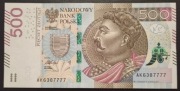 500 ZŁ JAN III SOBIESKI 2017 r. SERIA AK 6387777 STAN UNC ! ! 