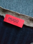 HUGO BOSS__ GRANATOWY SWETER WZÓR ŚCIĄGACZOWY 100 % LEN__BDB__38
