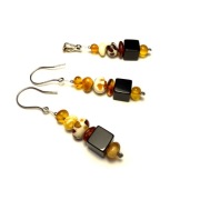 Fiolekart - Komplet, biżuteria artystyczna - bursztyn, onyks