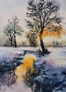 Akwarela obraz A3 Nastrojowa zima