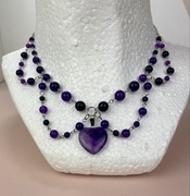 Naszyjnik z koralików handmade fiolet stal nierdzewna serce
