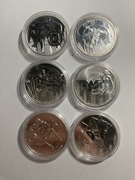 Na sprzedaż: Komplet 6 srebrnych monet 1 oz – DC Comics Superheroes