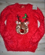 352* Primark Świąteczny sweter włochaty cekiny jelonek 12/13 lat_ 152/158cm