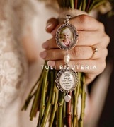 Medalion zawieszka do bukietu ślubnego ze zdjęciem tekstem marynarki ślub