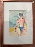 Akt męski, akwarela i wodna kredka