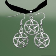 Komplet choker z pentagamem czarna aksamitka kolczyki pentagram wicca goth