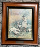 Ładny obrazek drewniana rama chłopiec dziewczynka 