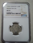 Prusy, Fryderyk II, 1/24 talara 1755 A NGC MS63