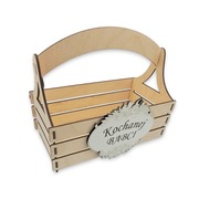 Drewniany koszyk, skrzyneczka na kwiaty, słodycze, prezent - WŁASNY GRAWER