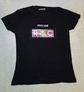 Roberto Cavalli czarny T-shirt brokat kryształki XS/S